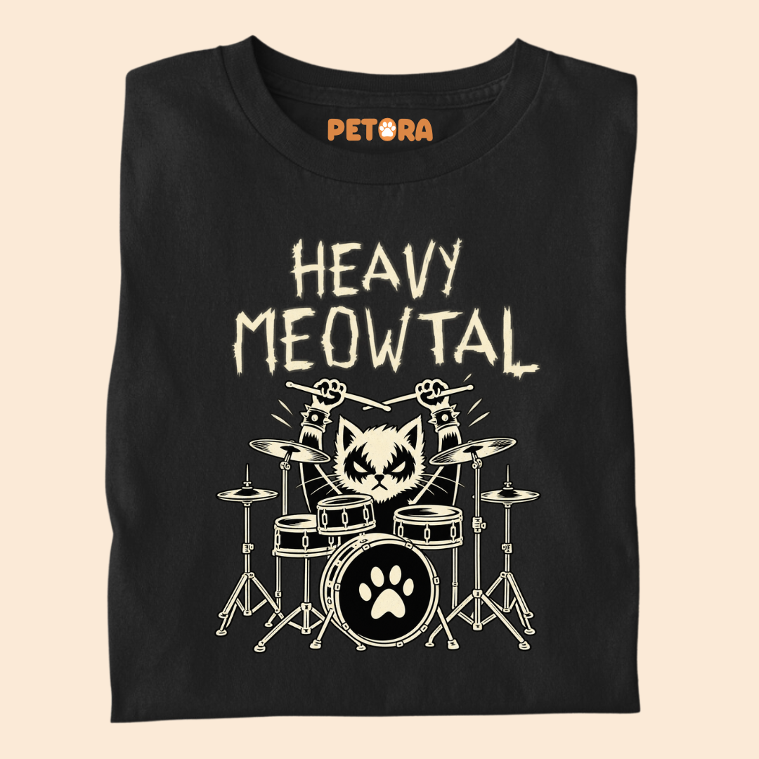 Heavy Meowtal Funny Drummer Cat T-Shirt