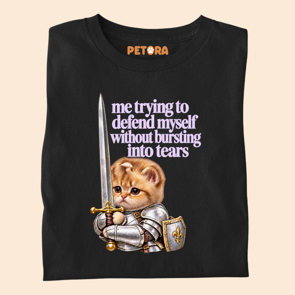 "Defend Myself Without Crying" Relatable Meme Cat Tee