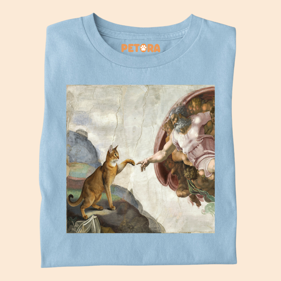 The Creation of Cat T-Shirt – Funny Renaissance Michelangelo Fine Art Parody Tee