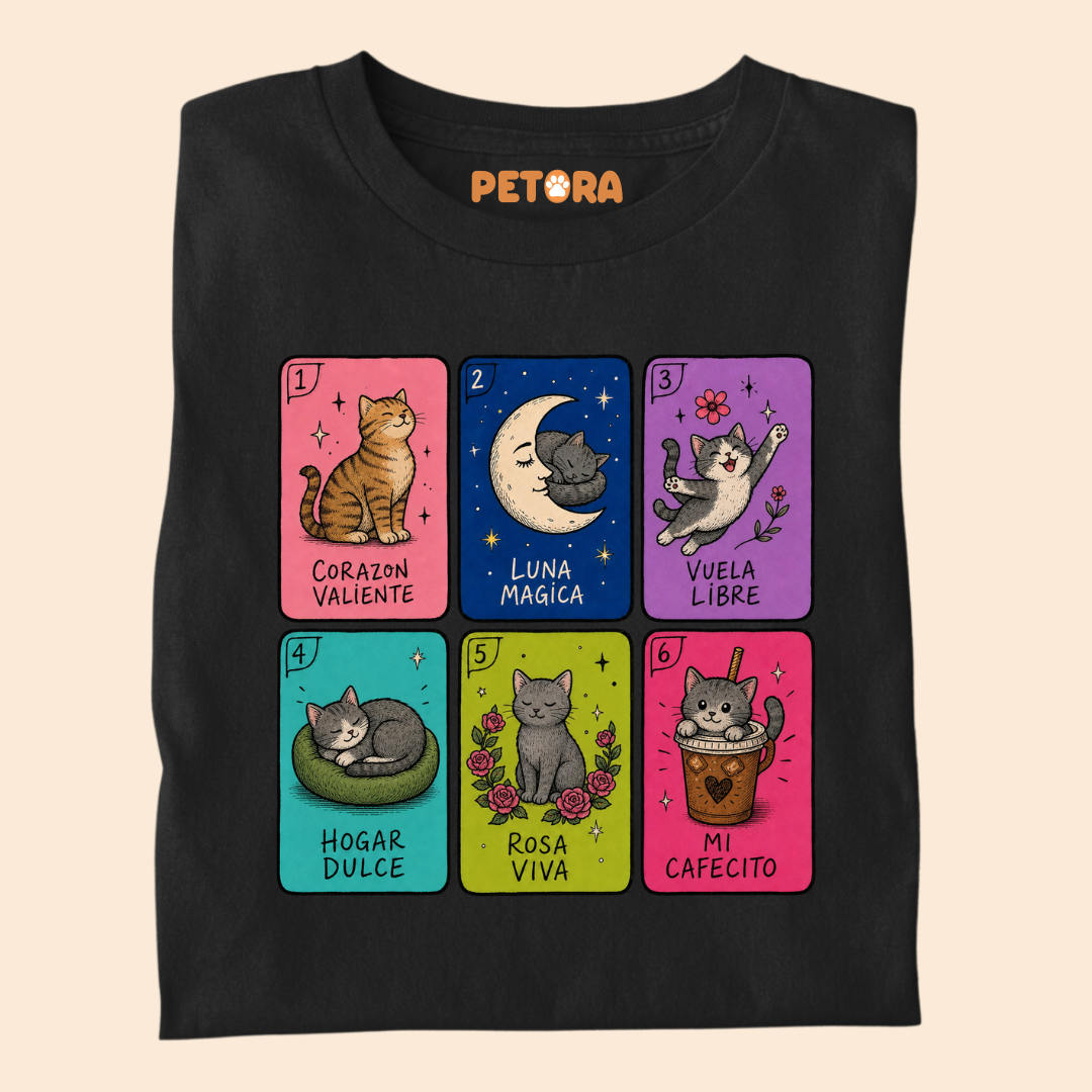 Spanish Cat Tarot Cards T-Shirt – Cute Loteria Feline Graphic Tee