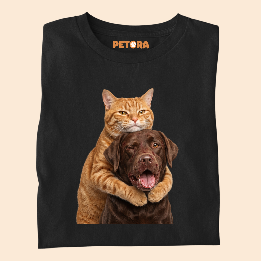 Cute Dog and Cat Fight Graphic Tee