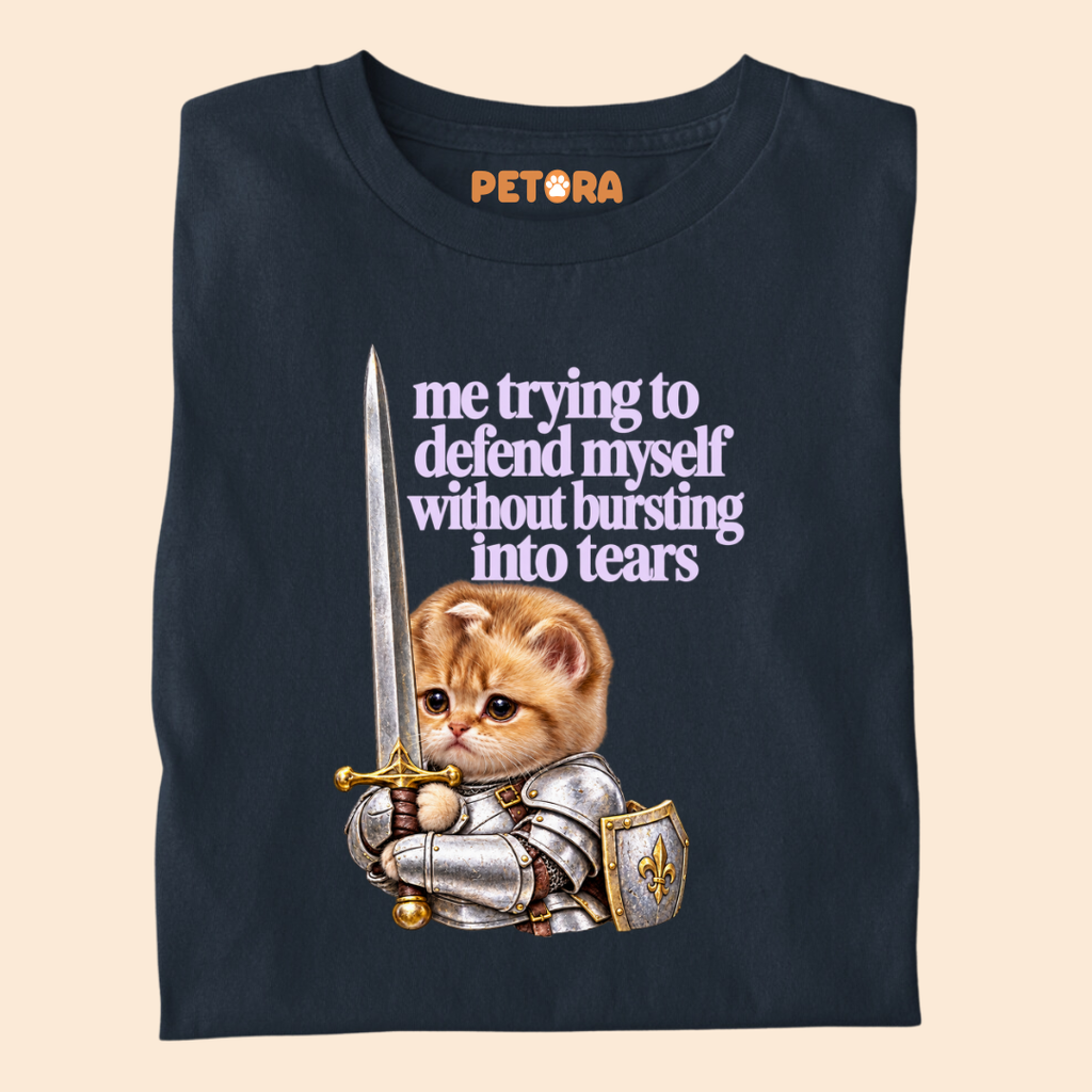 "Defend Myself Without Crying" Relatable Meme Cat Tee