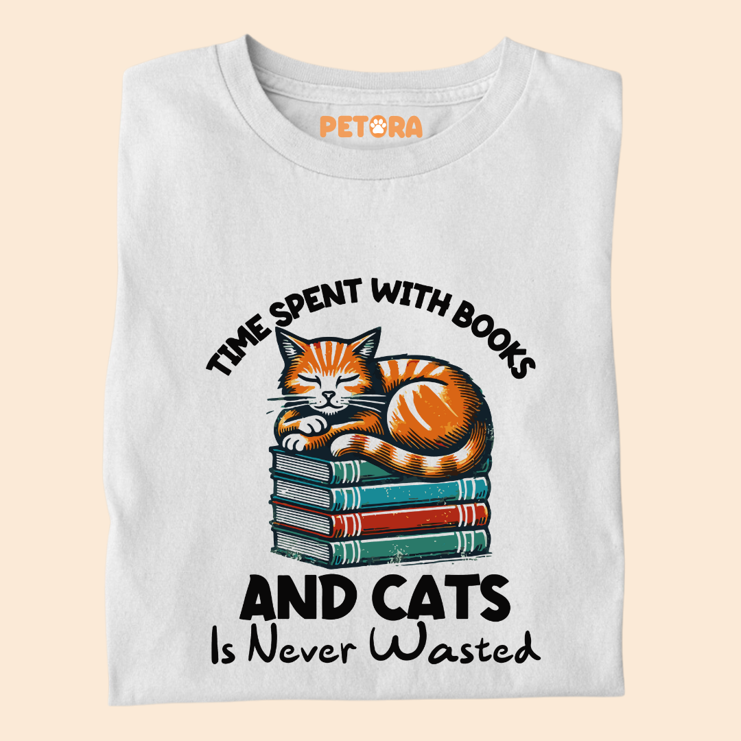 Time Spent Books and Cats is Never Wasted Premium T-shirt For Cat Lovers