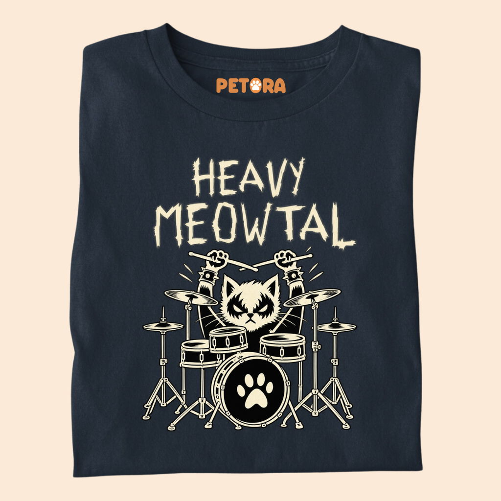 Heavy Meowtal Funny Drummer Cat T-Shirt