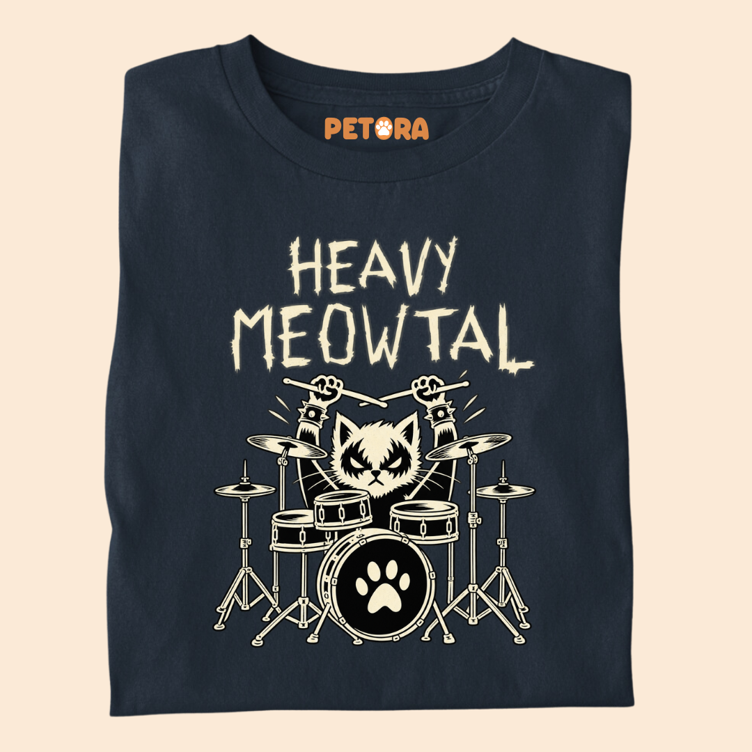 Heavy Meowtal Funny Drummer Cat T-Shirt