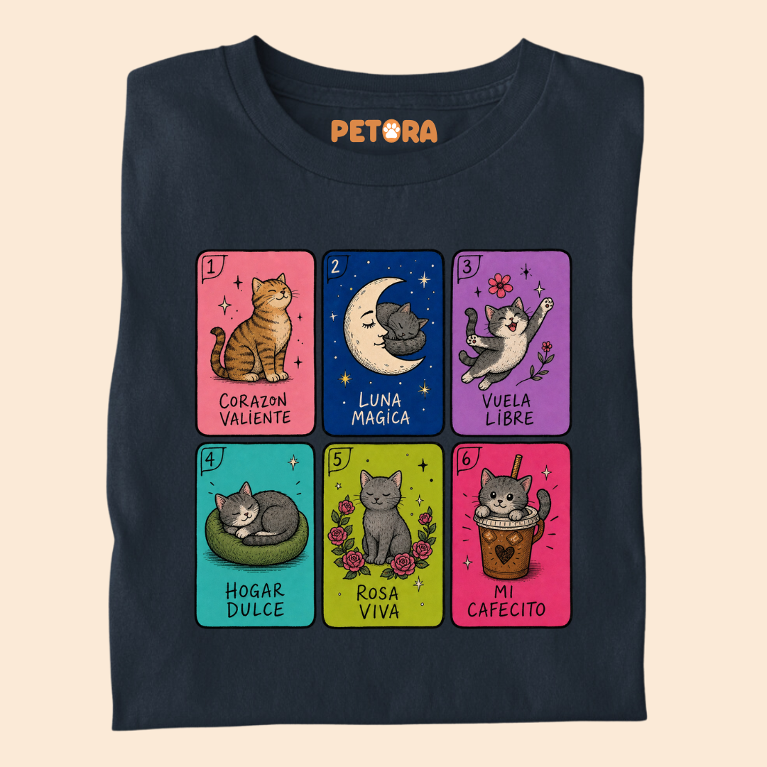 Spanish Cat Tarot Cards T-Shirt – Cute Loteria Feline Graphic Tee