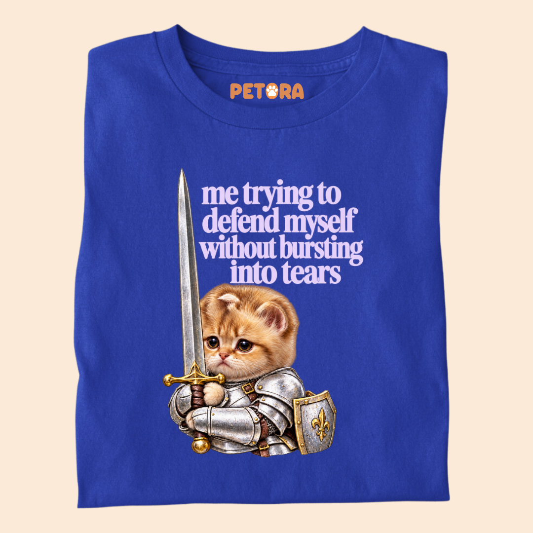"Defend Myself Without Crying" Relatable Meme Cat Tee
