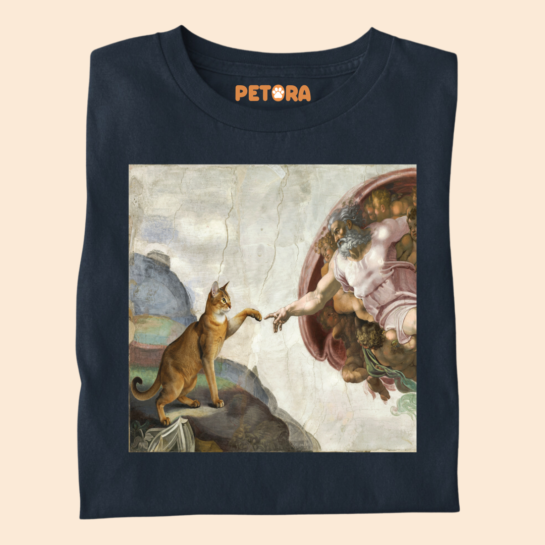 The Creation of Cat T-Shirt – Funny Renaissance Michelangelo Fine Art Parody Tee