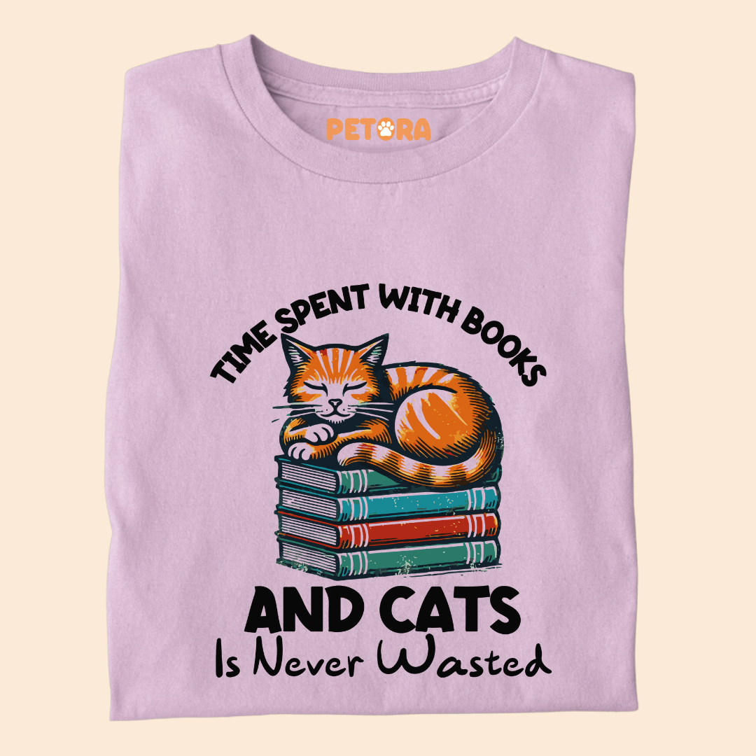Time Spent Books and Cats is Never Wasted Premium T-shirt For Cat Lovers