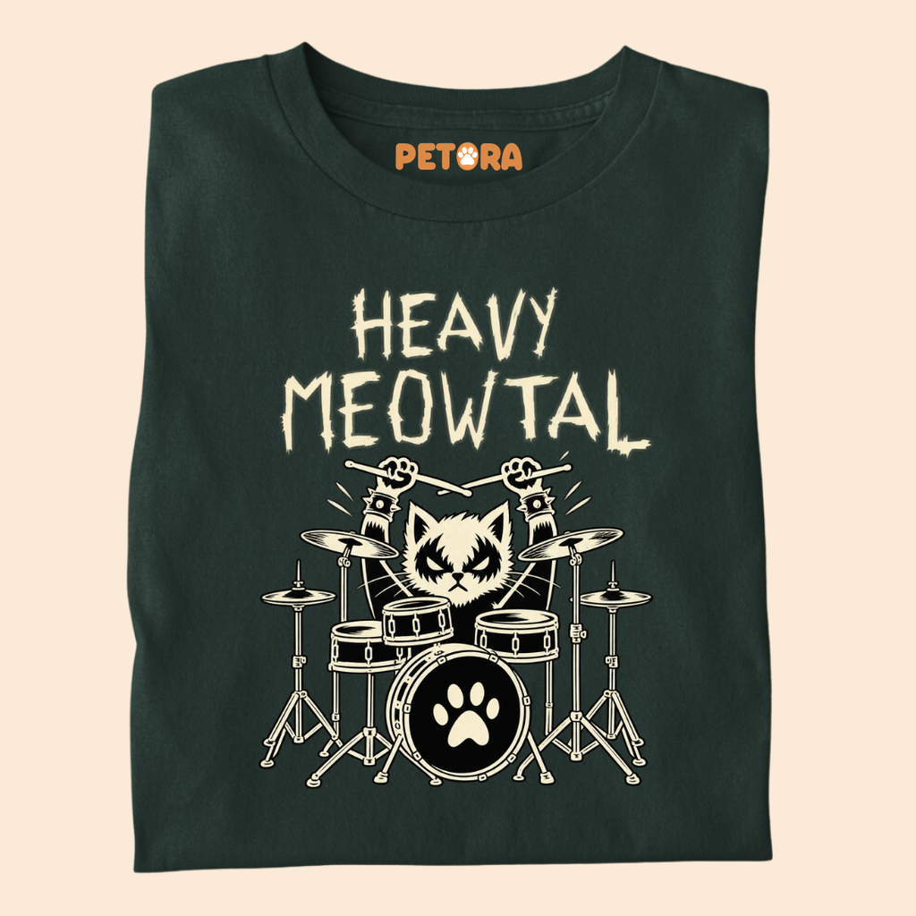 Heavy Meowtal Funny Drummer Cat T-Shirt