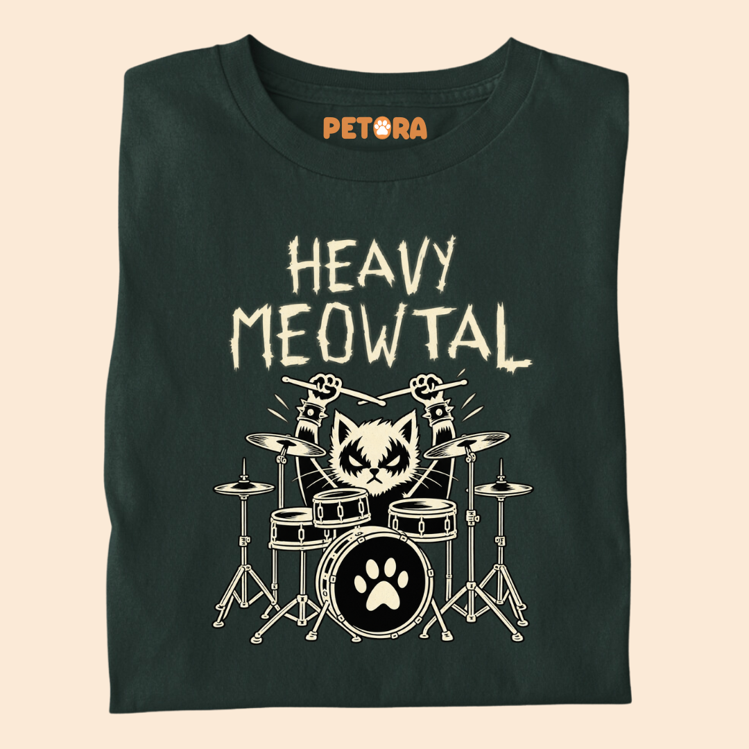 Heavy Meowtal Funny Drummer Cat T-Shirt